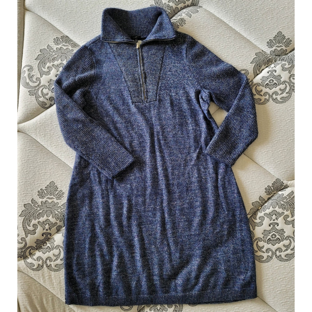 NWOT Talbots Zip Collar Sweater Dress 1X Navy Blue Solid Collared Classic Cotton - Picture 3 of 8